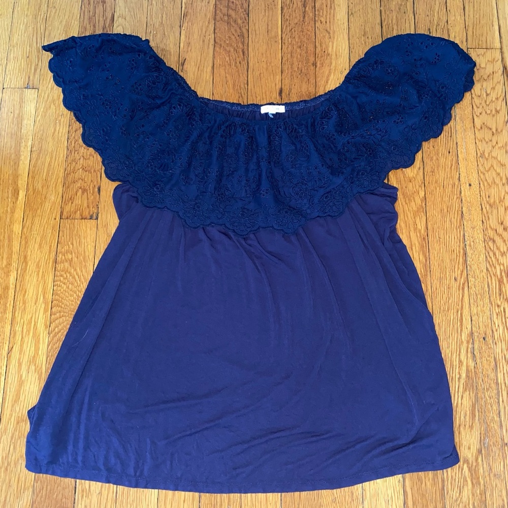 Maurices Embroidered Off the Shoulder Blouse Size 3XL Navy Blue